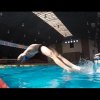 Backstroke start in super slow motion. Backcrawl olympic start
